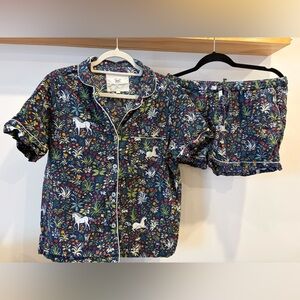 Printfresh Navy Floral Organic Cotton Short PJ Set — Small in Unicorn Garden